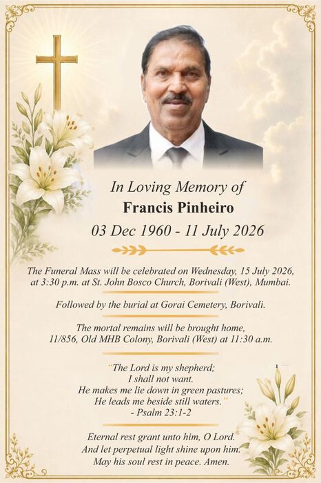 Memorial notice for Francis Pinheiro